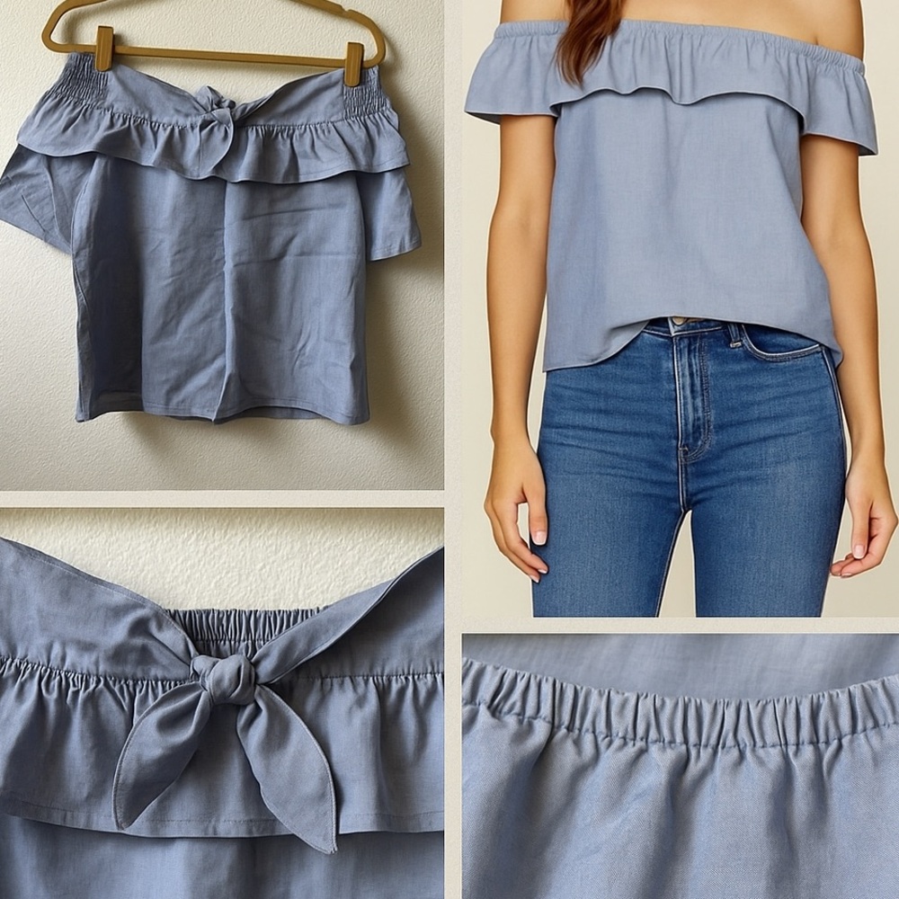 Doe & Rae Blue Off-Shoulder Blouse - Picture 4 of 9